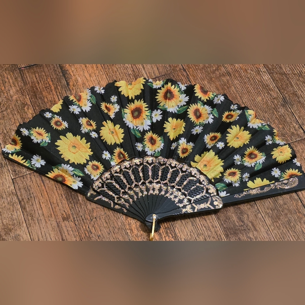 Black Sunflower Folding Hand Fan